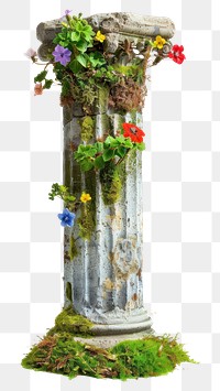 PNG Ancient column adorned with flowers.