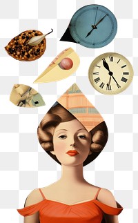 PNG Surreal collage woman time objects