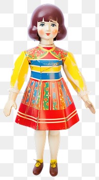 PNG Vintage colorful wooden doll toy