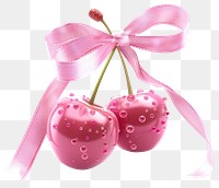 PNG glossy pink cherries ribbon