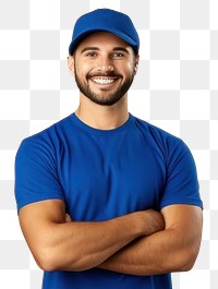 PNG Delivery guy cardboard box smiling. 