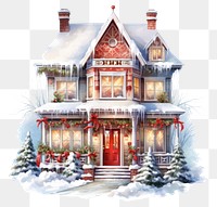 Christmas decorated house architecture building drawing. 