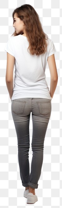 Young woman t-shirt jeans standing. 