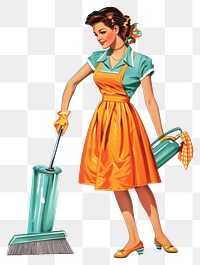 PNG Retro housewife cleaning illustration