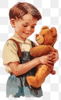 PNG Child hugging teddy bear illustration