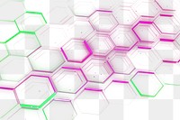 Vibrant hexagonal neon pattern png light overlay effect, transparent background