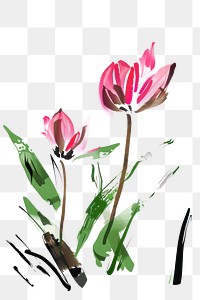 PNG Tulip Japanese minimal painting art blossom.