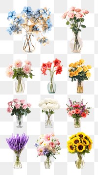 PNG flower vase design element set, transparent background