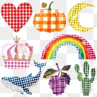 PNG Gingham collage design element set, transparent background