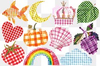 PNG Gingham collage design element set, transparent background