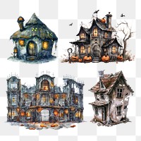 PNG spooky dwelling element set, transparent background