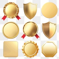 PNG golden badge design element set, transparent background