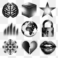 PNG halftone icon  element set, transparent background