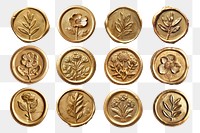 PNG gold wax seal stamp design element set, transparent background