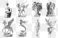 PNG aesthetic statue element set, transparent background