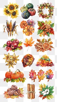 PNG autumn harvest element set, transparent background