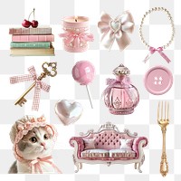 PNG aesthetic pink coquette element set, transparent background