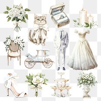 PNG wedding element set, transparent background