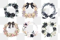 PNG watercolor flower frame element set, transparent background