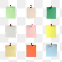 PNG pinned notepad element set, transparent background