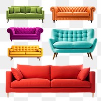 PNG colorful sofa element set, transparent background