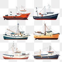 PNG Fishing boat design element set, transparent background