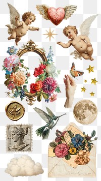 PNG vintage collage element set, transparent background