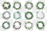 PNG watercolor Christmas wreath element set, transparent background