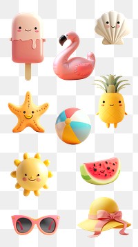 PNG 3d cute Summer design element set, transparent background