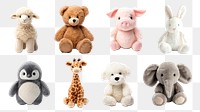 PNG cute animal doll design element set, transparent background