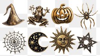 PNG Whimsigoth Halloween gold brass design element set, transparent background