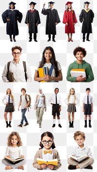 PNG diverse student design element set, transparent background