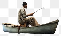 A man fishing a boat recreation outdoors vehicle. 