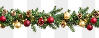 Seamless decorative christmas border with coniferous branches and garlands of christmas lights and ornaments festival plant tree.