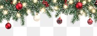 Seamless decorative christmas border with coniferous branches and garlands of christmas lights and ornaments festival plant tree.