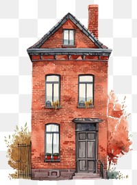 PNG Vintage town house architecture illustration watercolor.