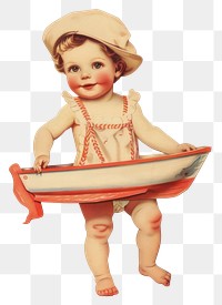 PNG Vintage child holding toy boat