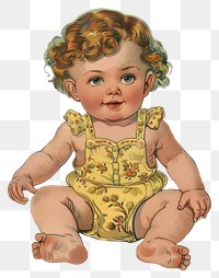 PNG Vintage baby illustration in yellow