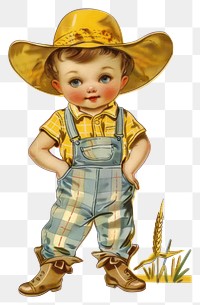 PNG Vintage cute child farmer illustration