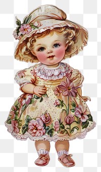 PNG Vintage doll illustration with flowers