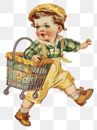 PNG Vintage child shopping illustration