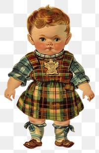 PNG Vintage plaid doll illustration