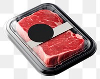 PNG Sealable black plastic tray and cover with raw meat schnitzels and blank label  packaging steak beef food.