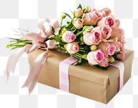 PNG Gift box with bouquet flower plant rose.