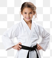 Karate dress with black belt sports white background taekwondo.