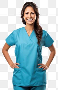 Greek female doctor portrait scrubs nurse. 