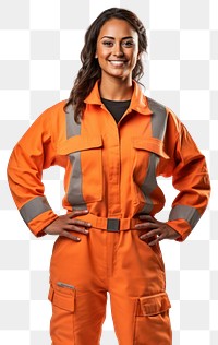 Samoan female construction worker portrait uniform white background. 