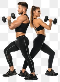 Man and woman in fitness outfit exercising dumbbell sports.