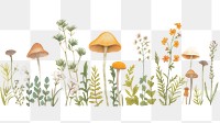 PNG Mushrooms with flowers as divider watercolor illustrated drawing fungus.