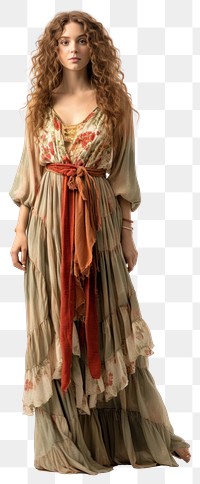 A woman in a bohemian dress costume fashion adult.